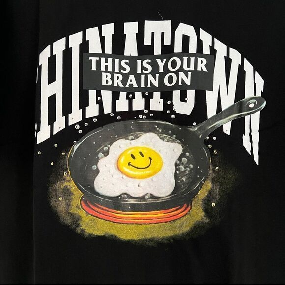 Chinatown Market Mens Smiley Brain on Fried Tee 'Black' Large NWT - Picture 2 of 6
